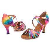 Χαμηλού Κόστους Latin Παπούτσια-γυναικεία παπούτσια χορού rainbow latin με λουράκι και σουέτ σόλα - πολύχρωμες γόβες salsa ballroom