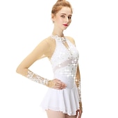 levne Šaty na krasobruslení-Šaty na bruslení Dámské Dívčí Buz Pateni Šaty Úbory Černá Bílá Žlutá Spandex Vysoká pružnost Soutěž Bruslařské oblečení Ručně vyrobeno Embosovaný Módní Dlouhý rukáv Bruslení Zimní sporty Krasobruslení