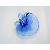 cheap Fascinators-White Wedding Fascinator Tulle Beaded Organza Fascinators Hats Headwear Clip Vintage Elegant with  Feathers Fur Flower 1 Piece Kentucky Horse Race Tea Party Ladies Day Headpiece