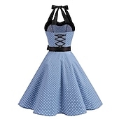 voordelige Jurken-Stippen Retro vintage Jaren &#039;50 Tot de knie Jurken Rockabilly Halter Stip Dames Schoolfeest Vrijgezellenfeest Volwassenen Kleding Homecoming-jurken Zomer
