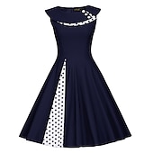 baratos Vestidos-Bolinhas Clássico Retro Vintage Até os Joelhos Vestidos Festa a Fantasia Vestido de Natal Concha Menina do país Senhora Poá Mulheres Dia dos namorados Festa / Noite Cerimônia Festa de Noivado Adulto