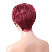 abordables Perruques sans bonnet-Mélange de cheveux humains Perruque Court Droite naturelle Coupe Lutin Blond Rouge Couleur mixte Design à la mode Faciliter l&#039;habillage Confortable Fabriqué à la machine Femme Vin foncé Noir / Gris