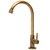 abordables Mitigeurs rotatifs-robinet d&#039;évier de cuisine traditionnel eau froide uniquement, robinet de cuisine à poignée unique en laiton rétro bec standard galvanisé doré