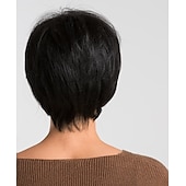 abordables Perruques sans bonnet-Mélange de cheveux humains Perruque Court Droite naturelle Coupe Lutin Blond Rouge Couleur mixte Design à la mode Faciliter l&#039;habillage Confortable Fabriqué à la machine Femme Vin foncé Noir / Gris