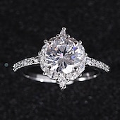 abordables Bagues-Bague anneau pour femmes zircon cubique diamant synthétique cadeau de fête fiançailles argenté classique halo pavé mariage pour impressionner