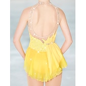 preiswerte Eiskunstlaufkleider-Eiskunstlaufkleid Damen Mädchen Eislaufen Kleider Austattungen Schwarz Weiß Gelb Rückenfrei Gitter Spandex Hochelastisch Professionell Wettbewerb Eiskunstlaufkleidung Kristalle Ärmellos Eislaufen