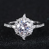 abordables Bagues-Bague anneau pour femmes zircon cubique diamant synthétique cadeau de fête fiançailles argenté classique halo pavé mariage pour impressionner