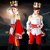 cheap Boys&#039; Costumes-Prince Charming Coat Pants Outfits Boys Movie Cosplay Classic &amp; Timeless Elegant &amp; Luxurious Blue White Coat Pants Belt Halloween Carnival Masquerade / Tiaras / Tiaras World Book Day Costumes