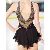 voordelige Schaatsjurken-Kunstschaatsjurk Dames Voor meisjes Schaatsen Jurken Donker paars Wit Geel Open achterkant Netstof Spandex Kant Hoge Elasticiteit Wedstrijd Kunstschaatskleding Juwelen Strass Mouwloos Schaatsen