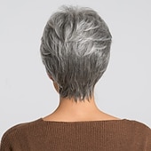 abordables Perruques sans bonnet-Mélange de cheveux humains Perruque Court Droite naturelle Coupe Lutin Blond Rouge Couleur mixte Design à la mode Faciliter l&#039;habillage Confortable Fabriqué à la machine Femme Vin foncé Noir / Gris