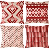 baratos estilo boho-Capa de travesseiro de 4 peças, quadrado rústico geométrico tradicional clássico sofá doméstico almofada decorativa de linho falso para poltrona sofá-cama