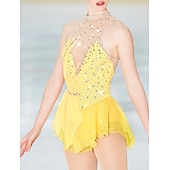 preiswerte Eiskunstlaufkleider-Eiskunstlaufkleid Damen Mädchen Eislaufen Kleider Austattungen Schwarz Weiß Gelb Rückenfrei Gitter Spandex Hochelastisch Professionell Wettbewerb Eiskunstlaufkleidung Kristalle Ärmellos Eislaufen