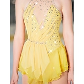 preiswerte Eiskunstlaufkleider-Eiskunstlaufkleid Damen Mädchen Eislaufen Kleider Austattungen Schwarz Weiß Gelb Rückenfrei Gitter Spandex Hochelastisch Professionell Wettbewerb Eiskunstlaufkleidung Kristalle Ärmellos Eislaufen