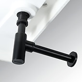 cheap Pop Up Drains-Bathroom Brass Contemporary Round Bottle P Trap Lavatory Adjustable Basin Sink Waste Drain P-Trap Kit with Pop up Drain(Silvery,Black)