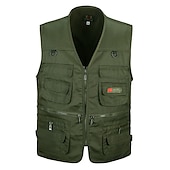 billiga Gilets-herr vandringsväst / gilet fiskeväst utomhus lätt, andas, slitstyrka, flera fickor, resor, last, safari, väst, topp, enkel, skjutreglage, camping, jakt, fiske, svart, röd, grön, khaki