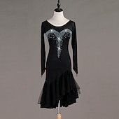 olcso Latin tánc ruházat-tánc salsa latin táncruha kristályok / strasszok női edzéselőadás hosszú ujjú magas spandex tüll