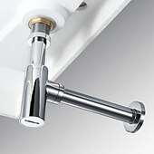 cheap Pop Up Drains-Bathroom Brass Contemporary Round Bottle P Trap Lavatory Adjustable Basin Sink Waste Drain P-Trap Kit with Pop up Drain(Silvery,Black)
