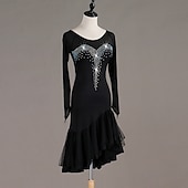 olcso Latin tánc ruházat-tánc salsa latin táncruha kristályok / strasszok női edzéselőadás hosszú ujjú magas spandex tüll