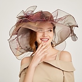 billiga Festhattar-Organza Kentucky Hatt  Fascinatörer  Huvudbonad med Tiered 1 PC Fest  Kväll  Företag  Ceremoni  Bröllop  Téfest Huvudbonad för att imponera Klädkod Race Day Dress