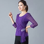 billige Ballroomkjoler-Ballroom-dans Topp Ruchiing Krystall / Rhinestone Dame Trening Ytelse 3/4 ermer Polyester