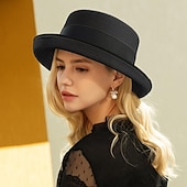 cheap Party Hats-Hats Woven Straw Hat Casual Holiday Cocktail Party Melbourne Cup Classy Retro With Satin Bowknot Headpiece Headwear dress to impress Hats Race Day Dress