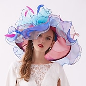economico Cappelli da Festa-Cappello in Organza  Piume Kentucky  Fascinatori  Copricapo con Piuma  Fiore  Strati 1 PC Matrimonio  All'aperto  Corsa di Cavalli Copricapo per impressionare Abito da corsa