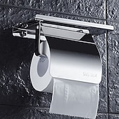 economico Portarotoli carta igienica-porta carta igienica acciaio inox per bagno con ripiano portacellulare da parete argentato 1pz