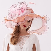 economico Cappelli da Festa-Cappello in Organza  Piume Kentucky  Fascinatori  Copricapo con Piuma  Fiore  Strati 1 PC Matrimonio  All'aperto  Corsa di Cavalli Copricapo per impressionare Abito da corsa