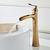 cheap Classical-Waterfall Bathroom Faucet, Rustic Nickel Single Handle One Hole Brass Waterfall Bathroom Sink Faucet with Hot and Cold Water
