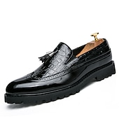 halpa Puolimuodollinen-miesten punaiset ja mustat krokotiilikuvioiset loaferit - tyylikkäät tupsuiset kengät juhla- ja vapaa-aikaan