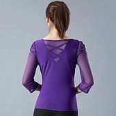 billige Ballroomkjoler-Ballroom-dans Topp Ruchiing Krystall / Rhinestone Dame Trening Ytelse 3/4 ermer Polyester