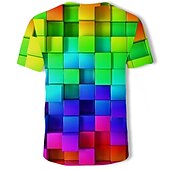 お買い得  3D Tシャツ-男性用 グラフィック 幾何学模様 3D Tシャツ 半袖 Tシャツ ラウンドネック シャツ カジュアル 日常 パープル グリーン レインボー 夏 衣類 アジア人サイズ S M L XL XXL 3XL