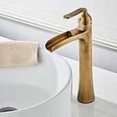 cheap Classical-Waterfall Bathroom Faucet, Rustic Nickel Single Handle One Hole Brass Waterfall Bathroom Sink Faucet with Hot and Cold Water