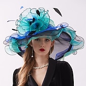 economico Cappelli da Festa-Cappello in Organza  Piume Kentucky  Fascinatori  Copricapo con Piuma  Fiore  Strati 1 PC Matrimonio  All'aperto  Corsa di Cavalli Copricapo per impressionare Abito da corsa