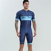 halpa Miesten vaatesarjat-BOESTALK Miesten Lyhythihainen Triathlon Tri -puku Kesä Spandex Vihreä / Keltainen Taivaan sininen Sininen Raita Tilkkutäkki Pilkku Pyörä Liikunta-asut Hengittävä Anatominen tyyli Nopea kuivuminen