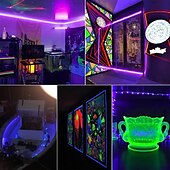 olcso vízálló szalaglámpák-zdm vízálló 16.4ft 5m led fénycsíkok rugalmas tiktok fények uv fekete fény 395-405nm 2835 8mm led rugalmas csík dc12v beltéri fluoreszkáló tánc party színpadi világítás testfesték