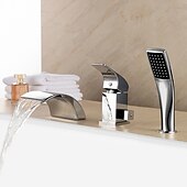 voordelige Romeinse badkuip-waterval bad kraan badrandcombinaties, badvuller mengkraan set handheld 3 gat 2 uitloop met handsproeier, messing douche keramische klep kit badkamer