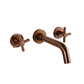 cheap Wall Mount-Brass Bathroom Sink Faucet，Wall Mount Widespread Rotatable Rose Gold Two Handles Three HolesBath Taps With Hot and Cold Water