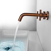 cheap Wall Mount-Brass Bathroom Sink Faucet，Wall Mount Widespread Rotatable Rose Gold Two Handles Three HolesBath Taps With Hot and Cold Water