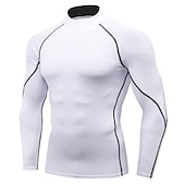 cheap Men&#039;s Active Tees &amp; Tanks-Men&#039;s Compression Shirt Running Shirt Long Sleeve Base Layer Summer Breathable Quick Dry Moisture Wicking Power Flex Fitness Gym Workout Running Sportswear Activewear Dark Grey Black White