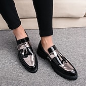 preiswerte Herrenpantoletten &amp; -slipper-Herren-Loafer aus schwarz-goldenem Lackleder mit Quastendetails und robuster Sohle für formelle und legere Anlässe