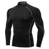 cheap Men&#039;s Active Tees &amp; Tanks-Men&#039;s Compression Shirt Running Shirt Long Sleeve Base Layer Summer Breathable Quick Dry Moisture Wicking Power Flex Fitness Gym Workout Running Sportswear Activewear Dark Grey Black White