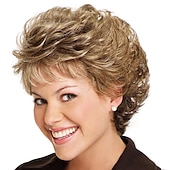 abordables perruque plus âgée-Perruque Synthétique Bouclé Partie libre Perruque Court Or clair Cheveux Synthétiques 8 pouce Femme Design à la mode Homme Synthétique Blond