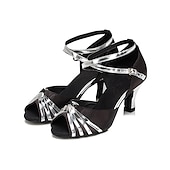 abordables Chaussures de danses latines-chaussures de danse à paillettes or rose pour femmes avec bout ouvert, semelle en daim souple et design à lanières - boucle réglable pour la danse latine et de salon