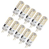 זול נורות דו-פיניות לד-10 יחידות g4 bi pin 1.5w led נורות תירס 130lm 15w t3 נורת הלוגן שווה ערך 150lm smd 3014 חם קר לבן למאווררי תקרה rv תאורה dc 12v