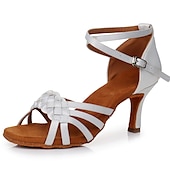 cheap Latin Shoes-Women's White Latin Dance Shoes – Suede Sole, Strappy Design, Ballroom Salsa Competition Heels
