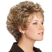abordables perruque plus âgée-Perruque Synthétique Bouclé Partie libre Perruque Court Or clair Cheveux Synthétiques 8 pouce Femme Design à la mode Homme Synthétique Blond