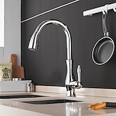 cheap Pullout Spray-Kitchen Faucet with Sprayer Vessel Installation Nickel Brushed/Electroplated One Hole Widespread Pull Out/High Arc, Brass Kitchen Faucet Contain with Cold and Hot Water