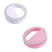 cheap Ring Lights-2pcs Selfie Ring Light Portable Clip for Smart Phone Photography Camera Video 3 Modes Dimmable AAA Batteries Powered