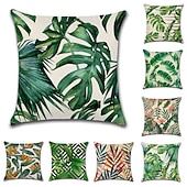 billige blomster- og plantestil-putetrekk 1 stk myk blomstret&amp;amp;planter firkantet putetrekk putetrekk til sofa soverom overlegen kvalitet maskinvaskbar utendørs faux lin pute til sofa sofa seng stol grønn